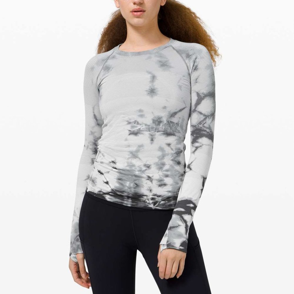 Lululemon Swiftly Tech Long Sleeve 2.0 Dye Shibori Stripe Graphite Grey 10